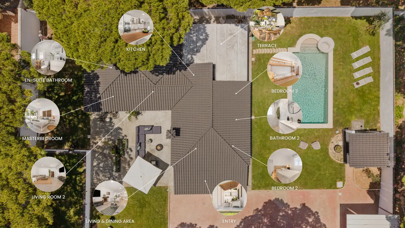 Annotierter Floor plan der Villa Juju